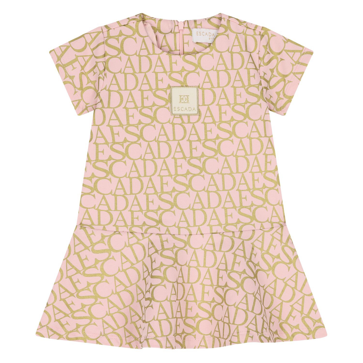 Younger Girls Pink & Gold Logo Dress, 2, hi-res