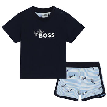Baby Boys Navy Blue Logo Shorts Set