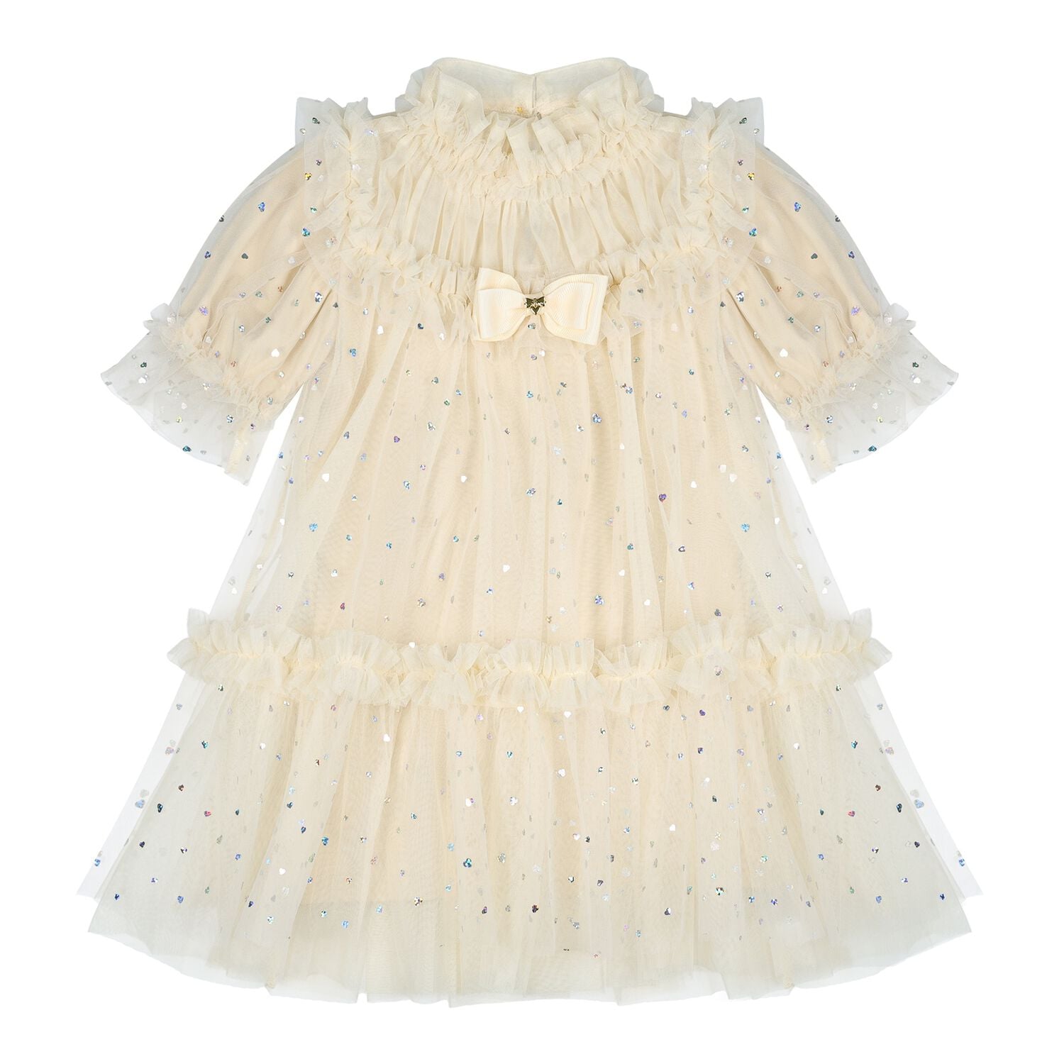 Baby Girls Beige Heart Sparkles Tulle Myrtisa Dress, 1, hi-res