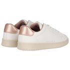 Girls White & Rose Gold Logo Trainers, 1, hi-res