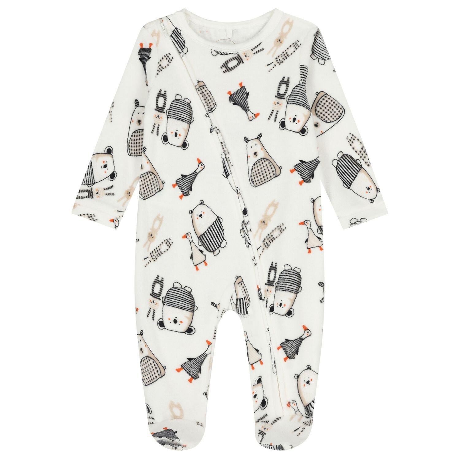 Ivory Velour Babygrow, 1, hi-res