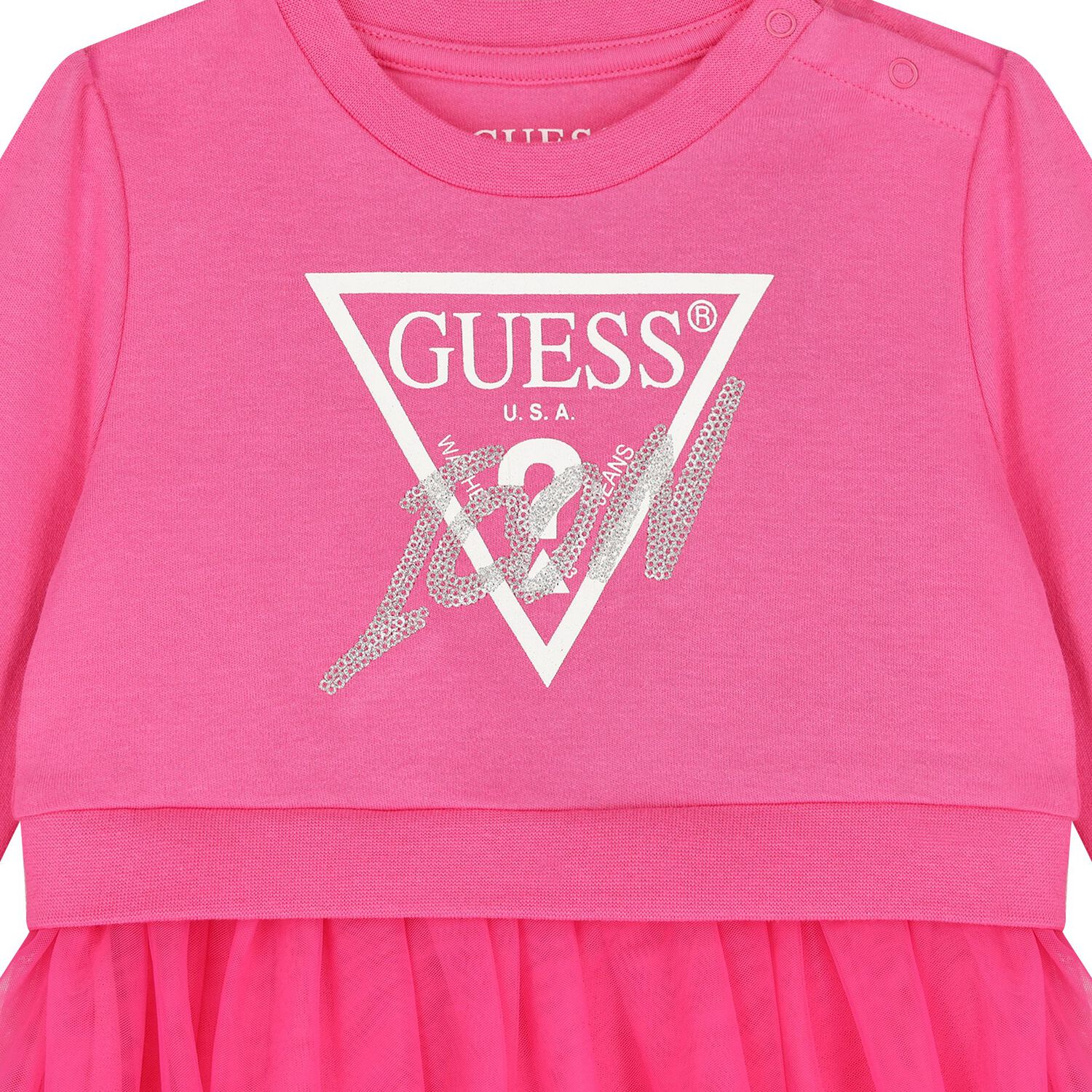 طقم بنات فستان تول مطرز باللون الوردي, 1, hi-res