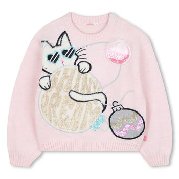BILLIEBLUSH Girls Pink Cat Knitted Sweatshirt, 1 Girls Pink Cat Knitted Sweatshirt