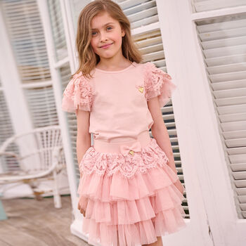 Girls Pink Lace & Tulle Skirt
