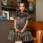 Girls Black & Beige Leopard Tulle Dress, 1, hi-res