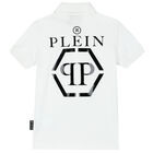 Boys White Logo Polo Shirt, 1, hi-res