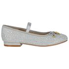 Girls Silver Bow Shoes, 2, hi-res