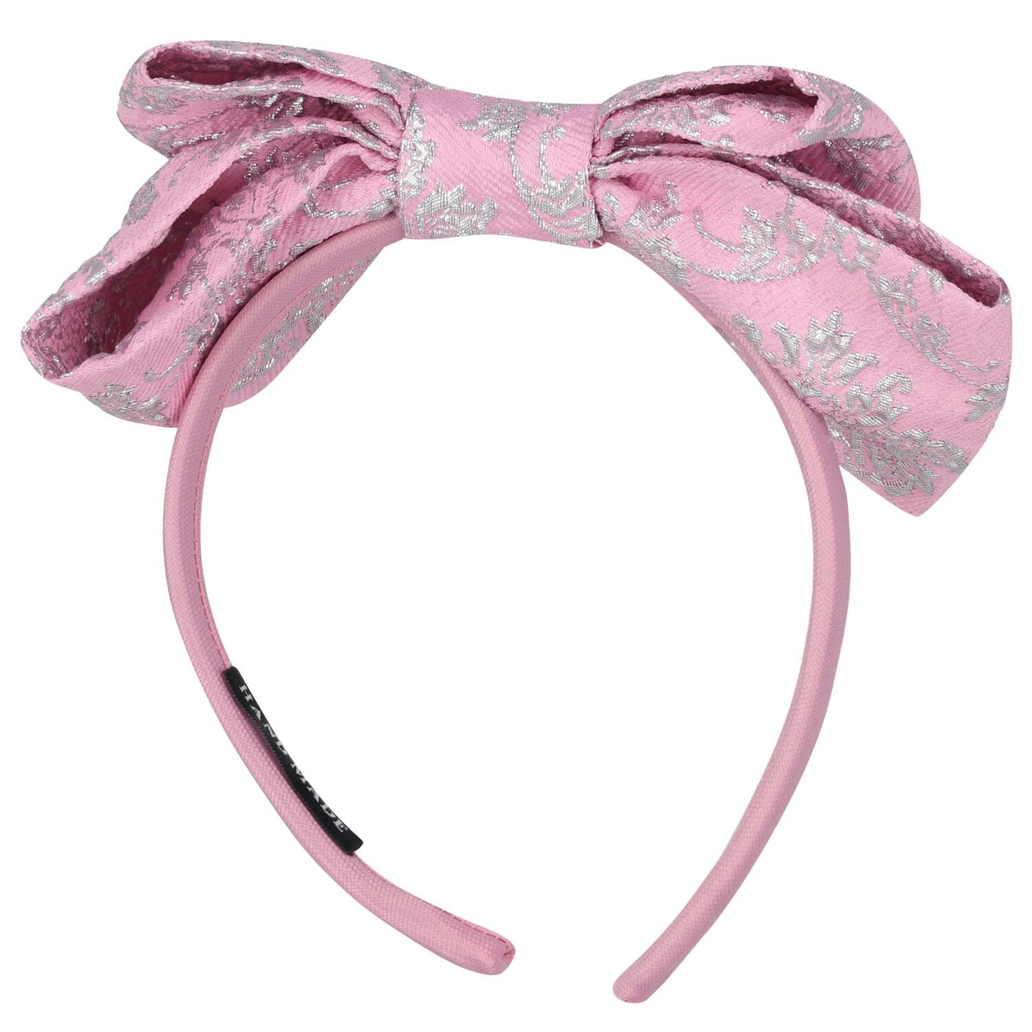 Girls Pink & Silver Jacquard Floral Headband, 1, hi-res
