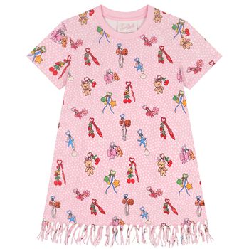 فستان بحلقات مفاتسح باللون الوردي للبنات 