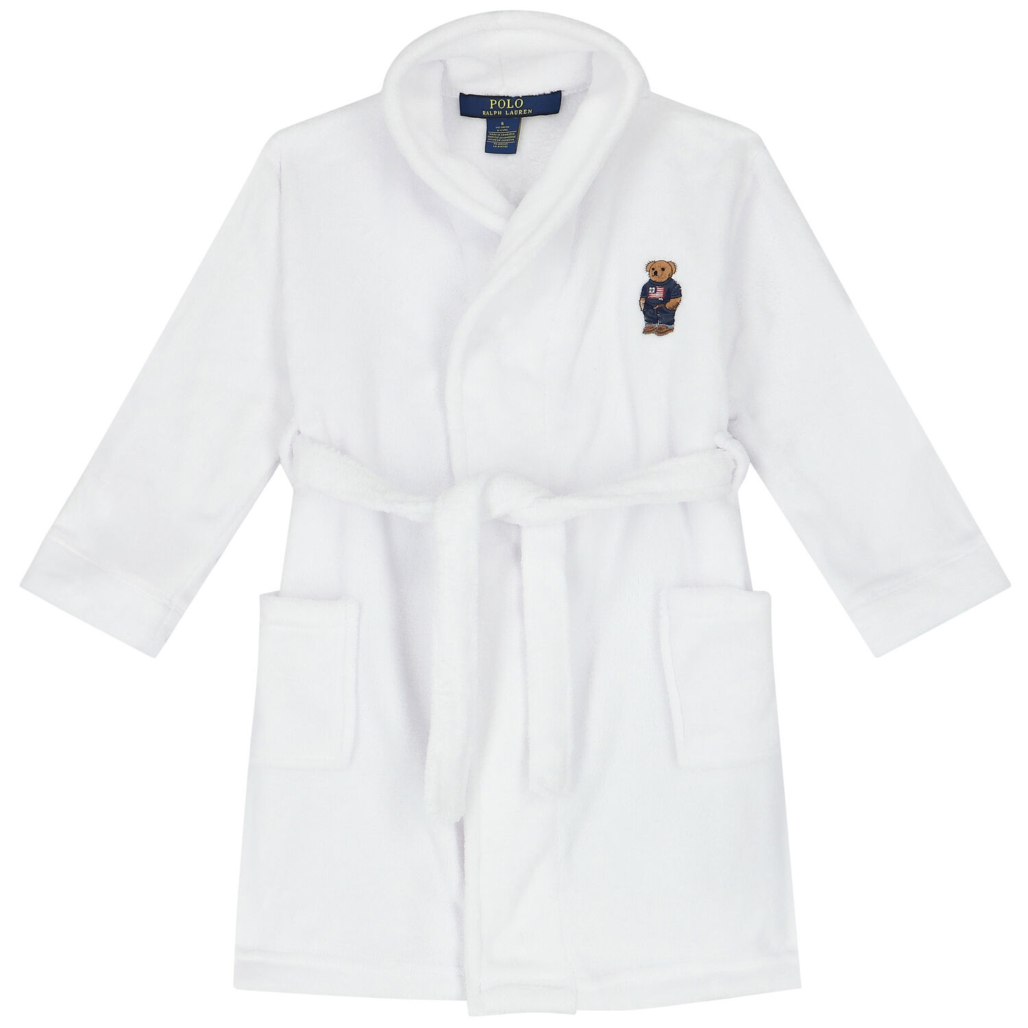 Boys White Polo Bear Bathrobe, 1, hi-res