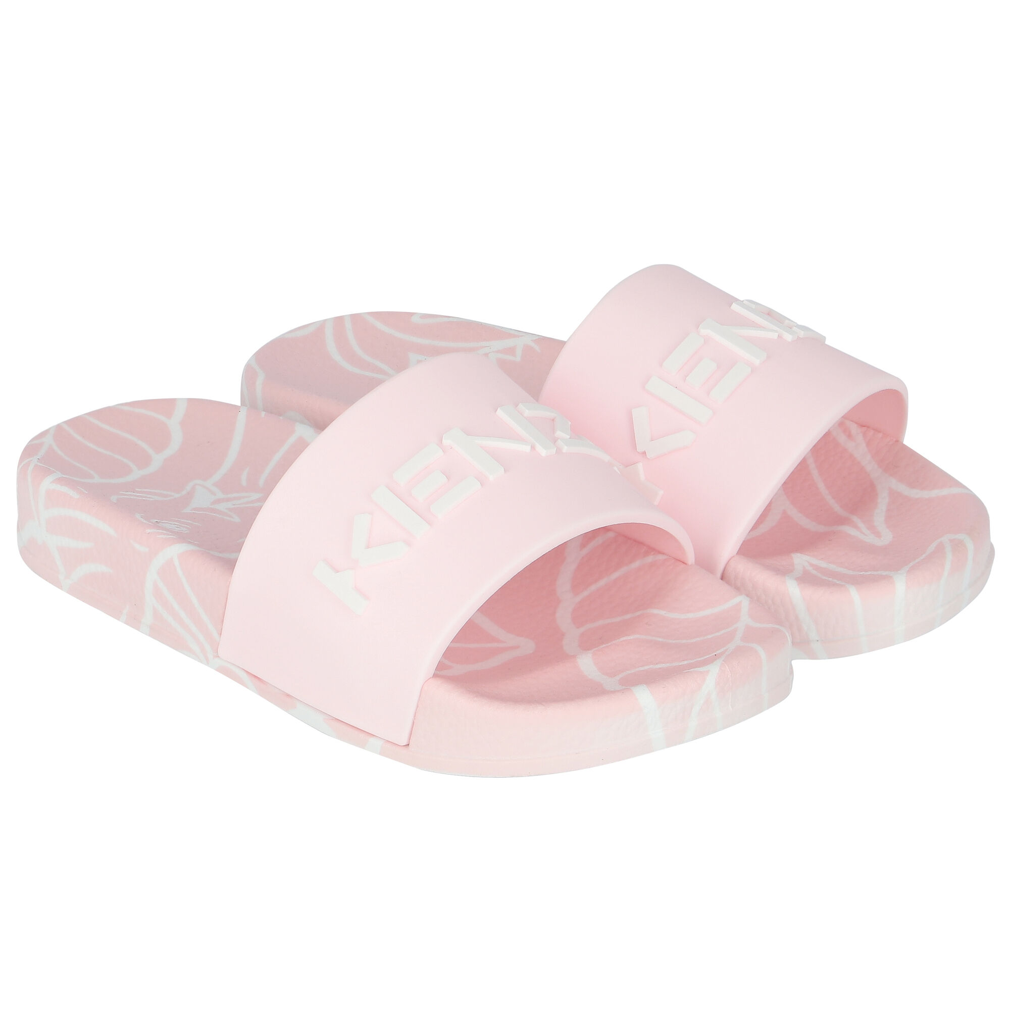 KENZO KIDS Girls Pink White Logo Sliders Junior Couture UAE