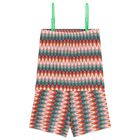 Girls Multi-Coloured Zig-Zag Crochet Playsuit, 1, hi-res