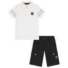 Boys White & Black Logo Shorts Set, 1, hi-res
