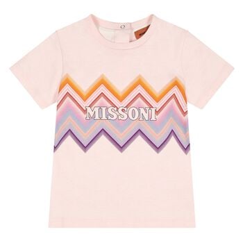 Younger Girls Pink Zig Zag Logo T-Shirt