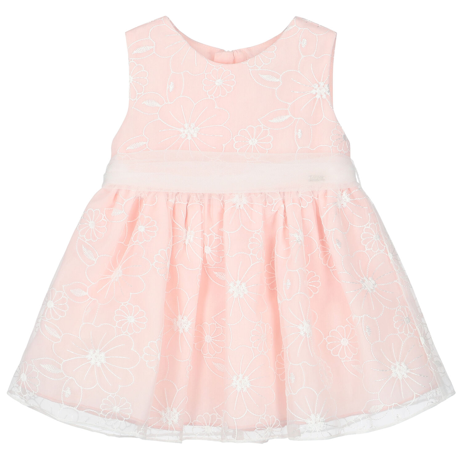 Younger Girls Pink Floral Organza Dress, 1, hi-res