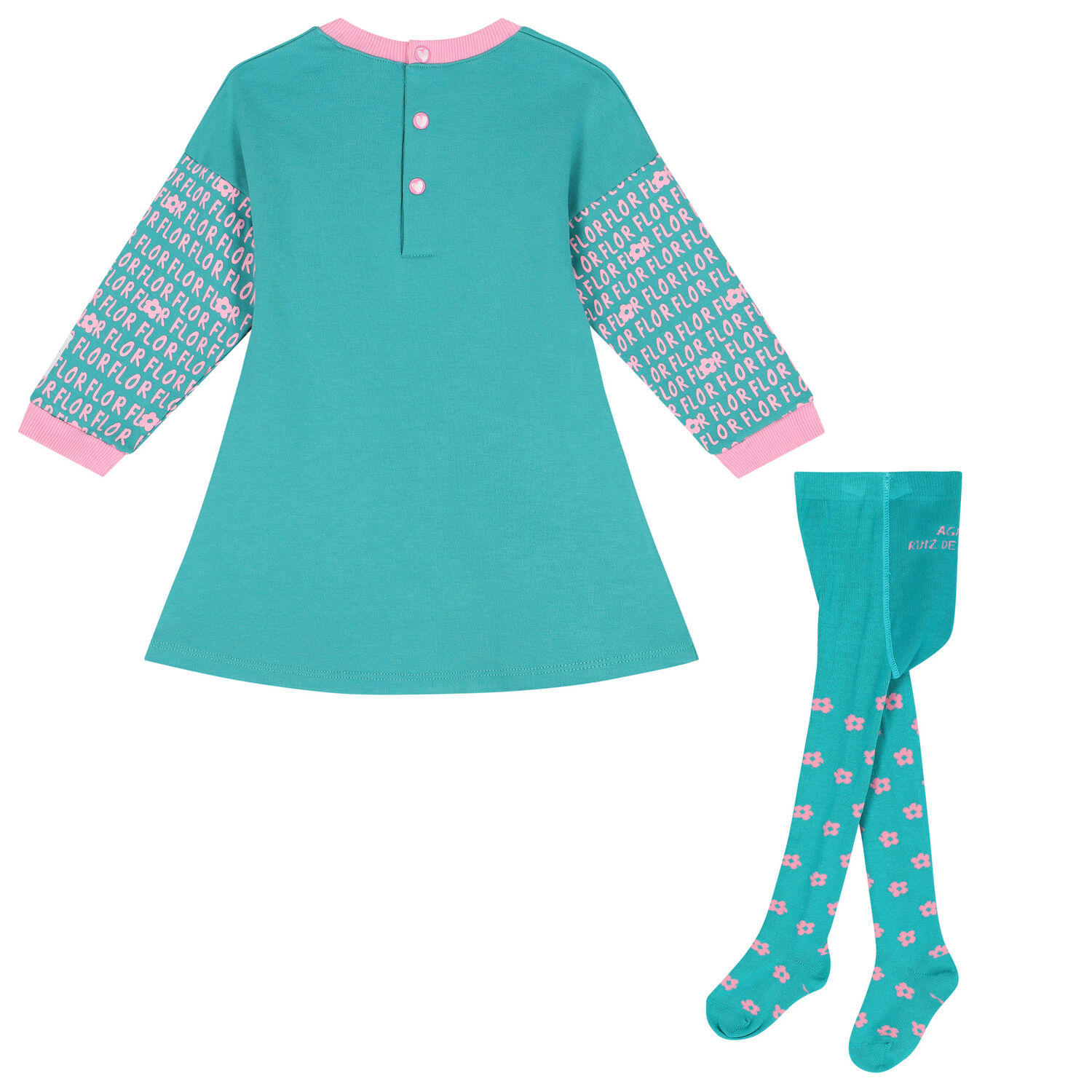 Girls Green & Pink Dress Set, 1, hi-res image number null