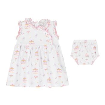 Baby Girls White & Pink Carousel Dress Set