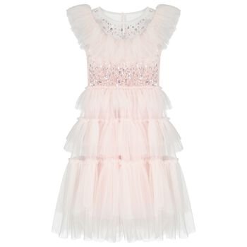 Girls Pink Tulle Embellished Dress