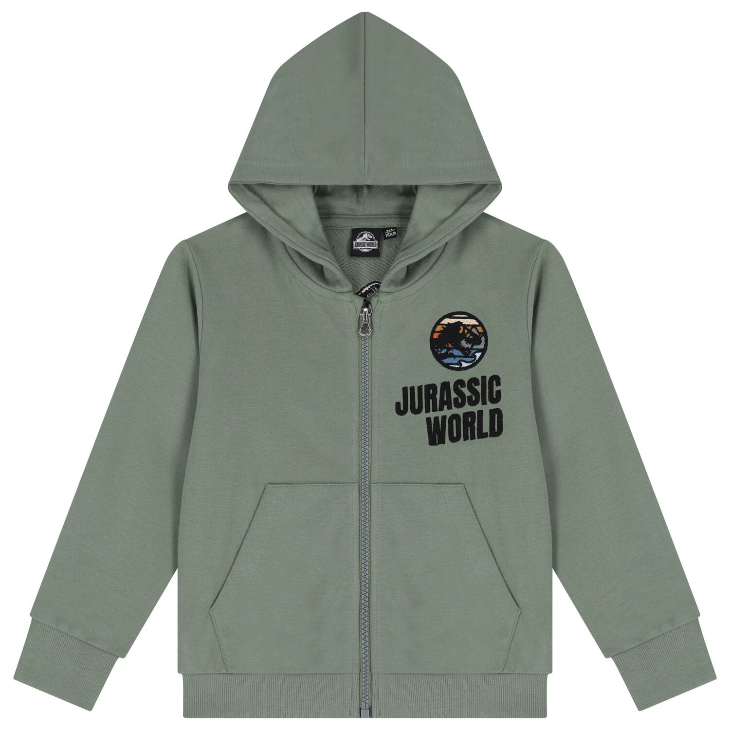 Boys Green Dinosaur Hooded Zip Up Top, 1, hi-res image number null