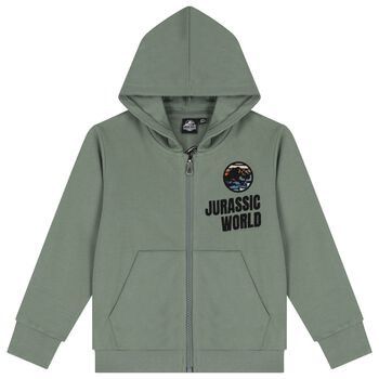 Boys Green Dinosaur Hooded Zip Up Top
