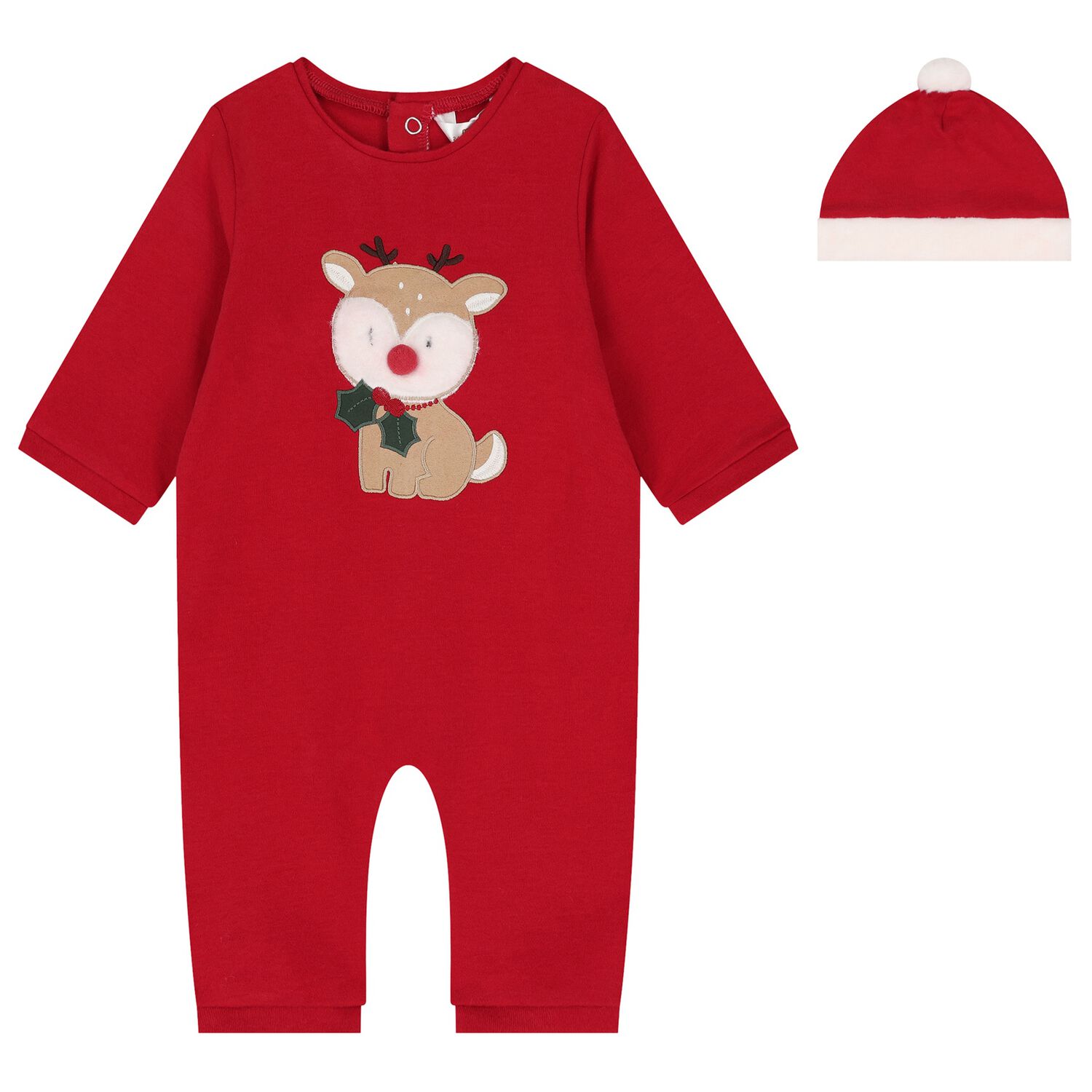 Baby Girls Red Reindeer Romper Set, 1, hi-res