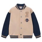 Boys Beige & Navy Blue Basketball Bomber Jacket, 1, hi-res