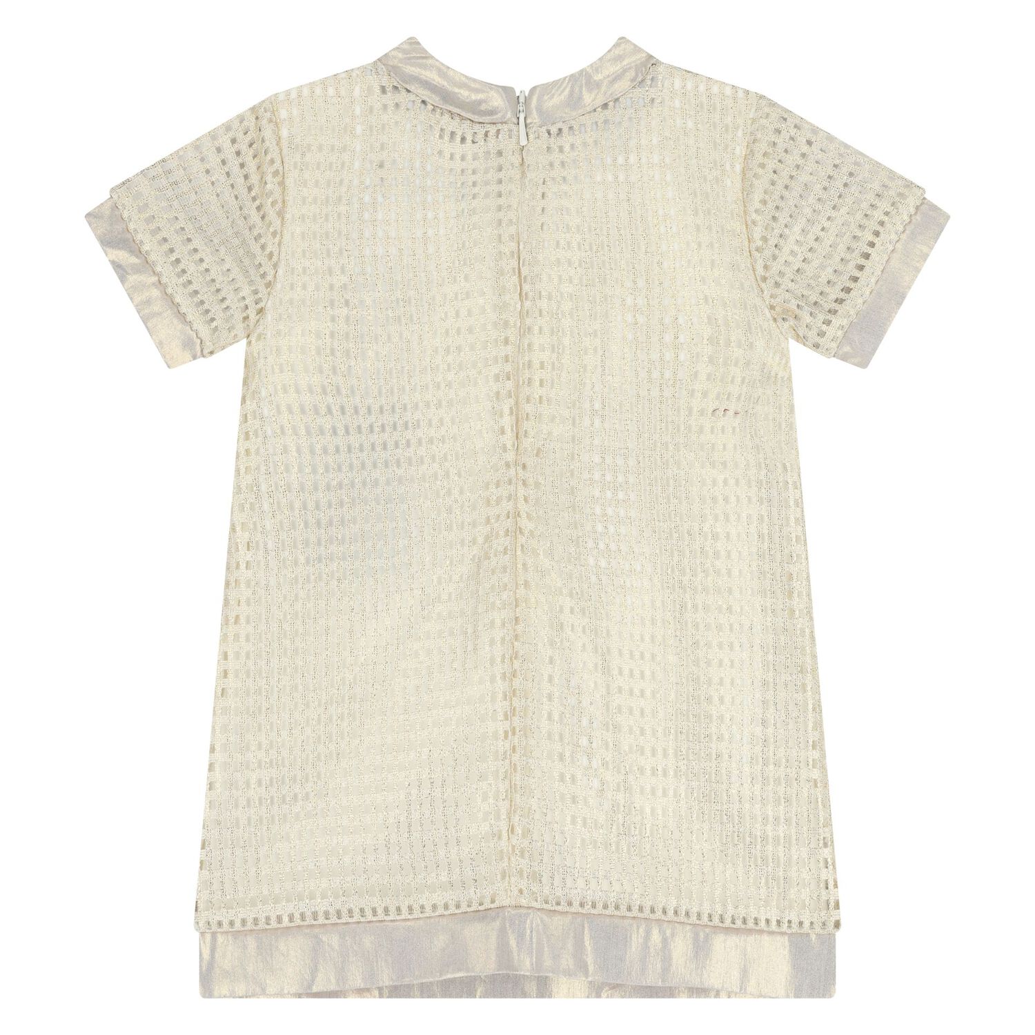 Younger Girls Ivory & Gold Logo Dress, 1, hi-res