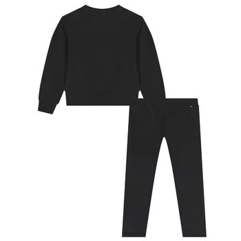 طقم ليجينز بنات بالشعار باللون الاسود 