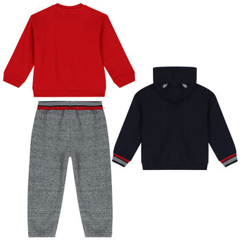 Younger Boys Red, Navy Blue & Grey 3 Piece Tracksuit