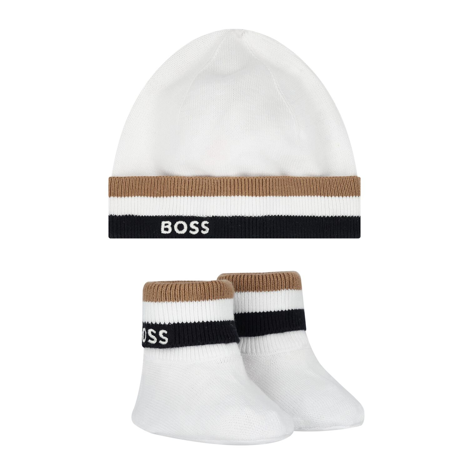 White Logo Hat & Booties Baby Gift Set, 1, hi-res