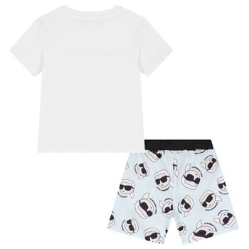 Boys White & Blue Ikonik Swim Shorts Set