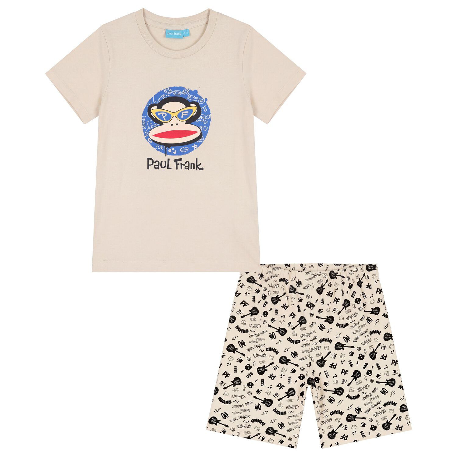 Boys Beige Paul Frank Shorts Set, 1, hi-res
