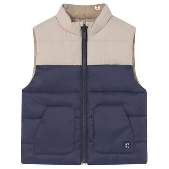 Younger Boys Beige & Navy Blue Reversible Gilet