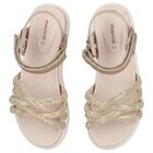 Girls Gold Logo Sandals , 1, hi-res