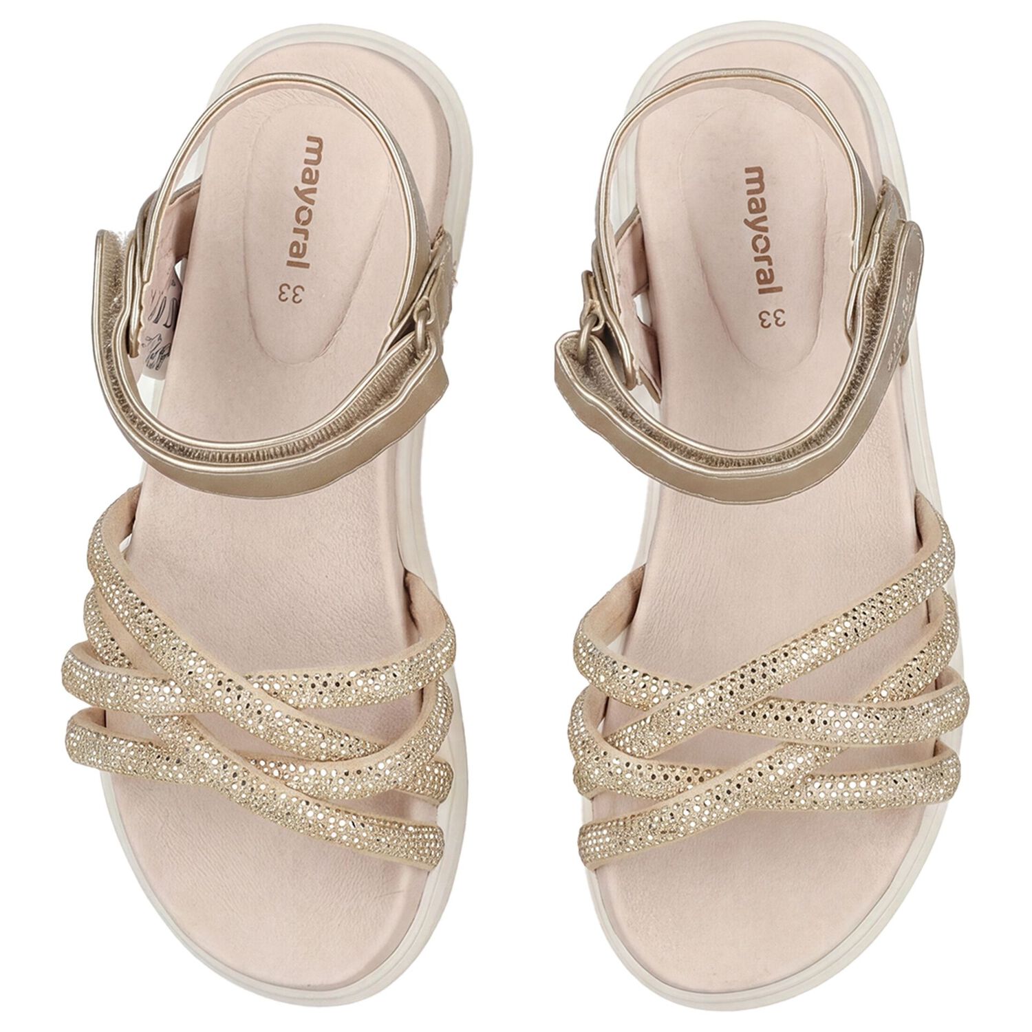 Girls Gold Logo Sandals , 1, hi-res
