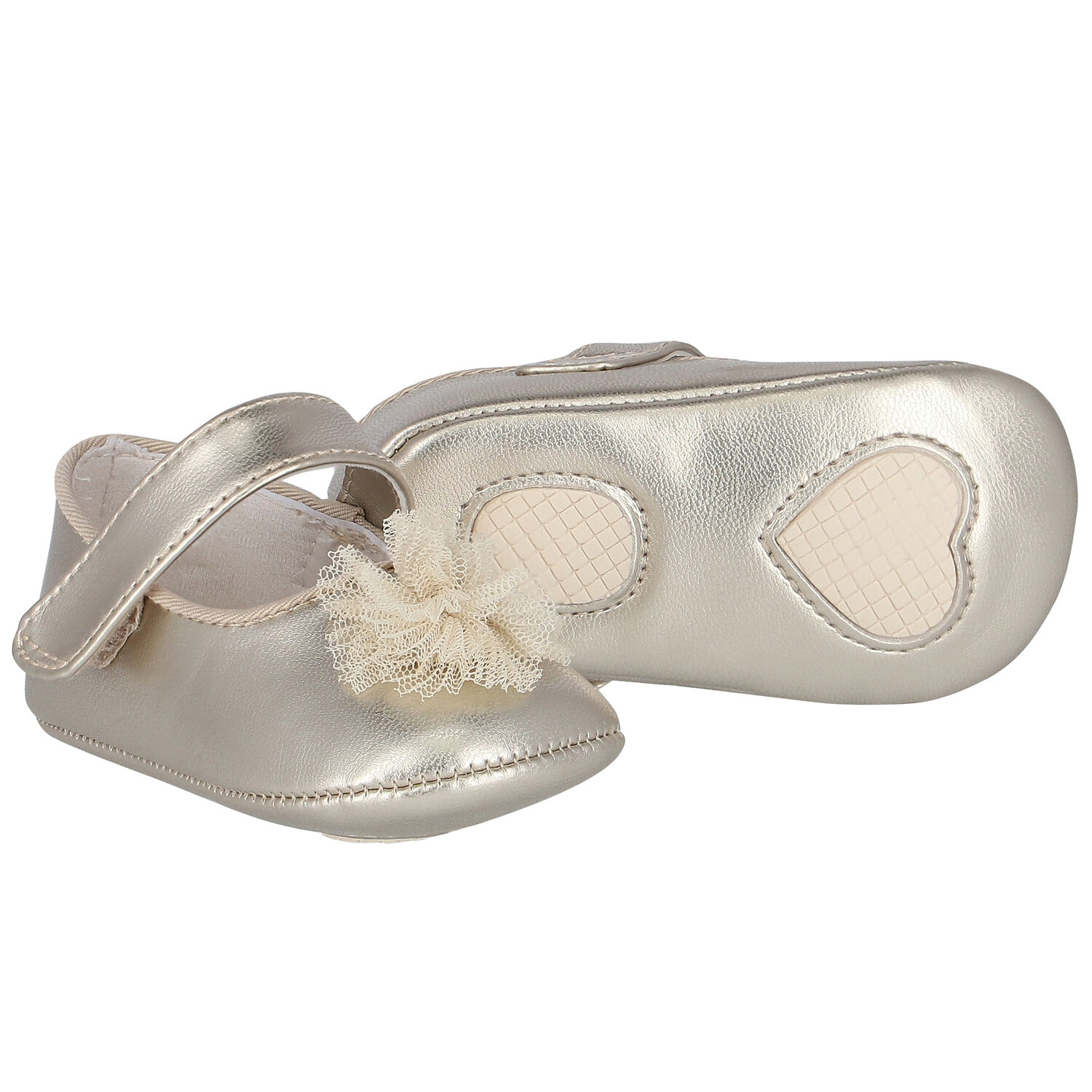 Baby Girls Gold Flower Pre Walker Shoes, 4, hi-res