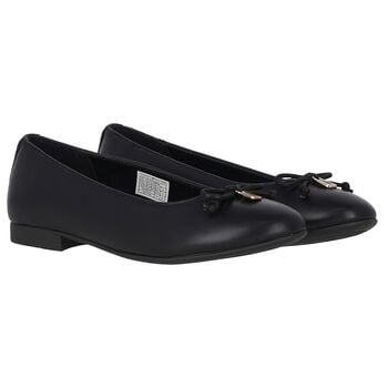 Girls Black Bow Ballerina Shoes