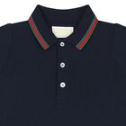 Baby Boys Navy Blue Web Stripe Romper & Hat Set, 1, hi-res