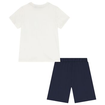Boys White & Navy Blue Logo Pyjamas