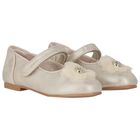 Girls Gold Diamante Flower Shoes, 2, hi-res