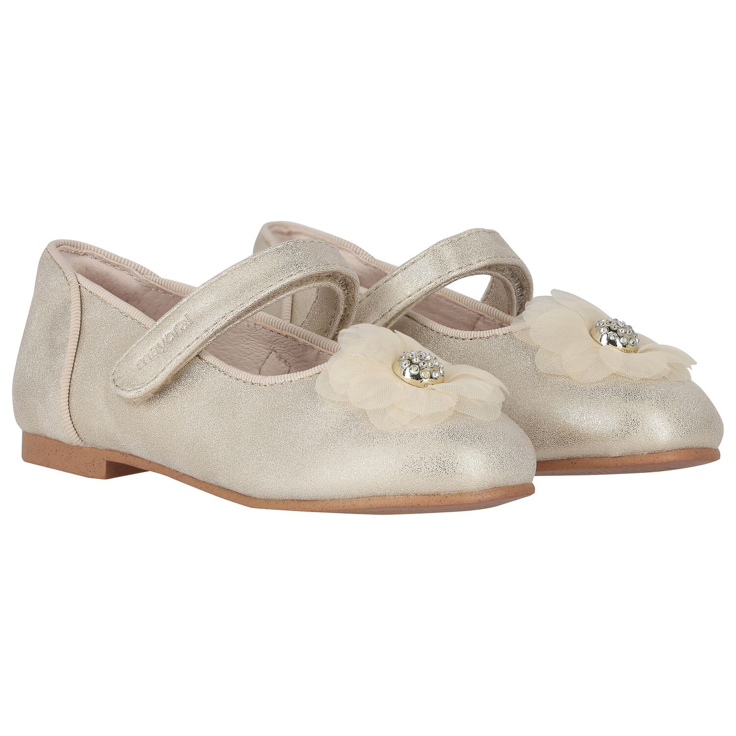 Girls Gold Diamante Flower Shoes, 2, hi-res image number null