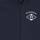 Boys Navy Blue Logo Hooded Zip Up Top, 1, hi-res