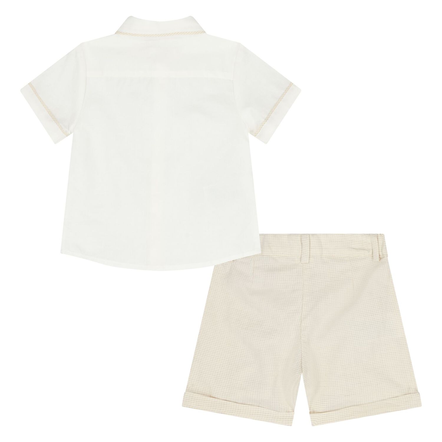 Younger Boys White & Beige Shorts Set, 2, hi-res