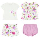Baby Girls White & Purple Short Set (4 Piece), 2, hi-res
