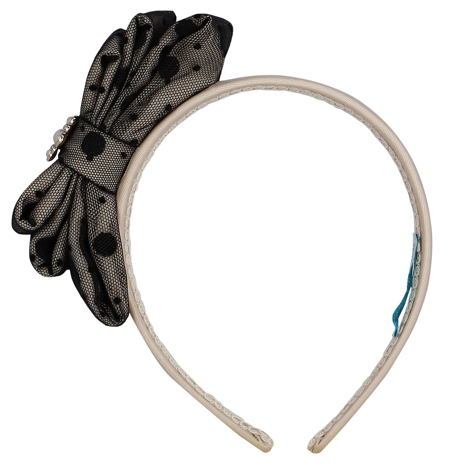 طوق شعر بنات تول بفيونكة باللون البيج والأسود, 1, hi-res image number null