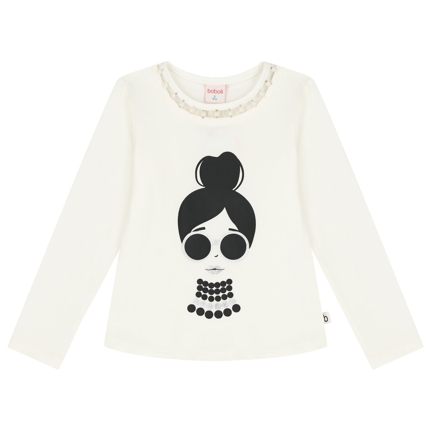 توب بنات بأكمام بالشعار باللون العاجي , 1, hi-res image number null