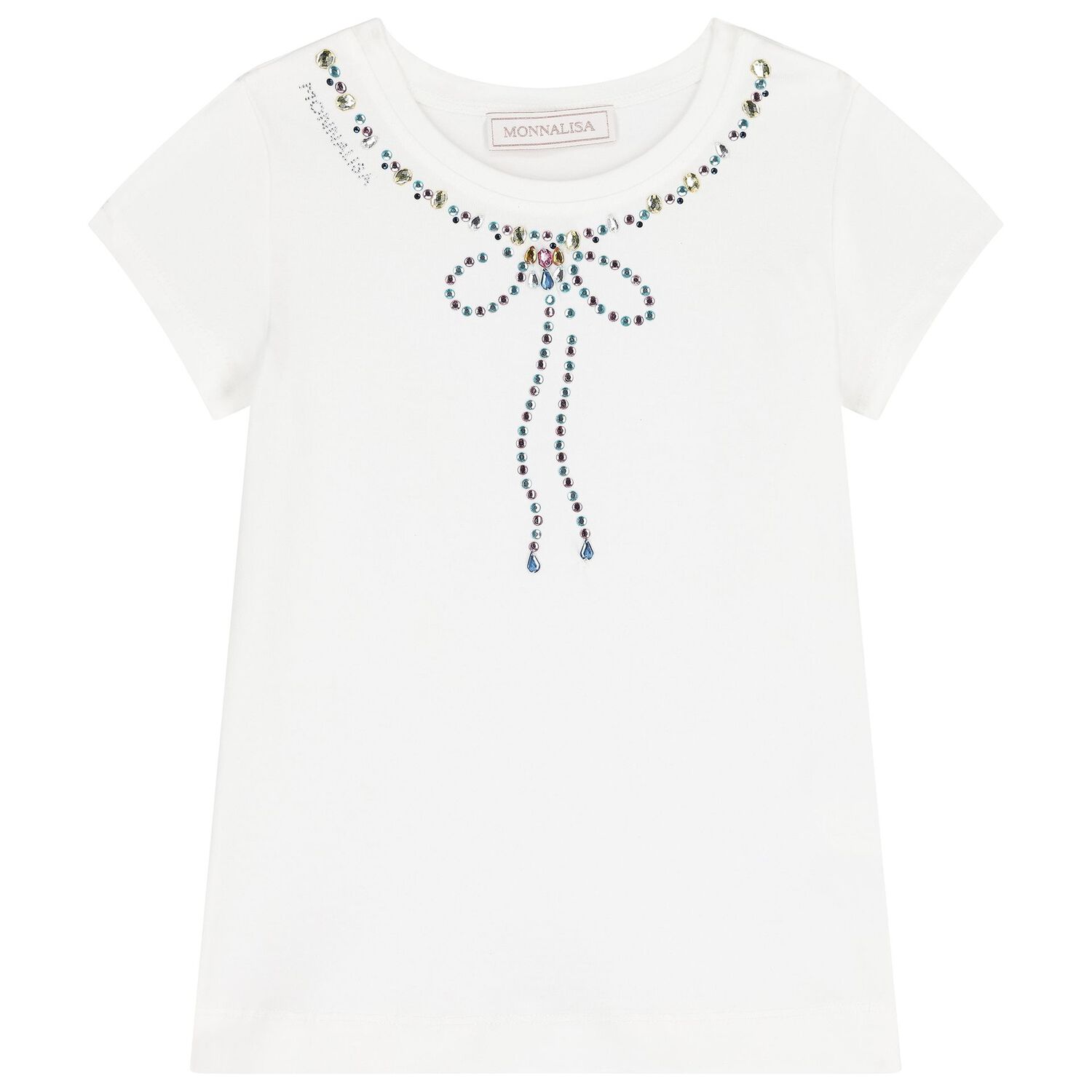 طقم تنورة بطبعة الجواهر للبنات باللون العاجي والوردي والأزرق, 1, hi-res