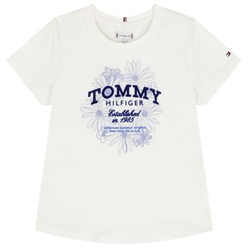 Girls Ivory Floral Logo T-Shirt