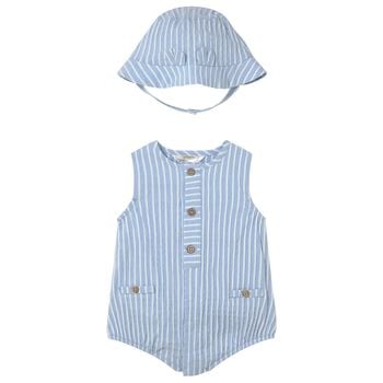 Baby Boys Blue & White Striped Bodysuit Set