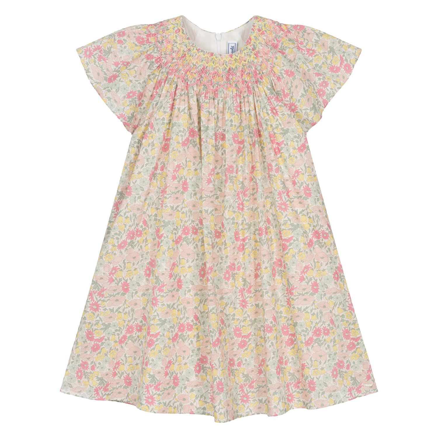 Girls Pink & Yellow Floral Liberty Print Dress, 1, hi-res